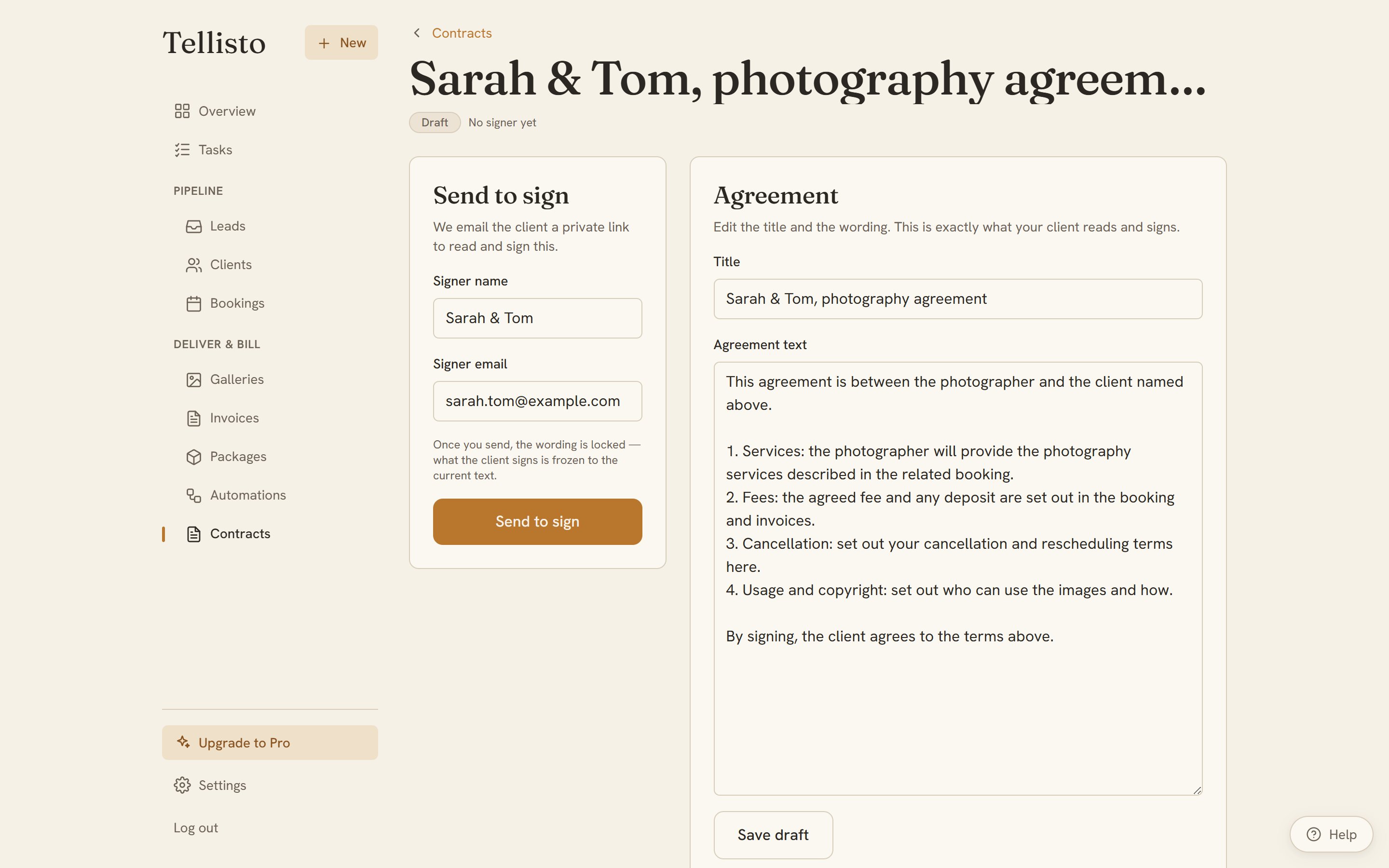 A drafted contract, starter wording ready to edit
