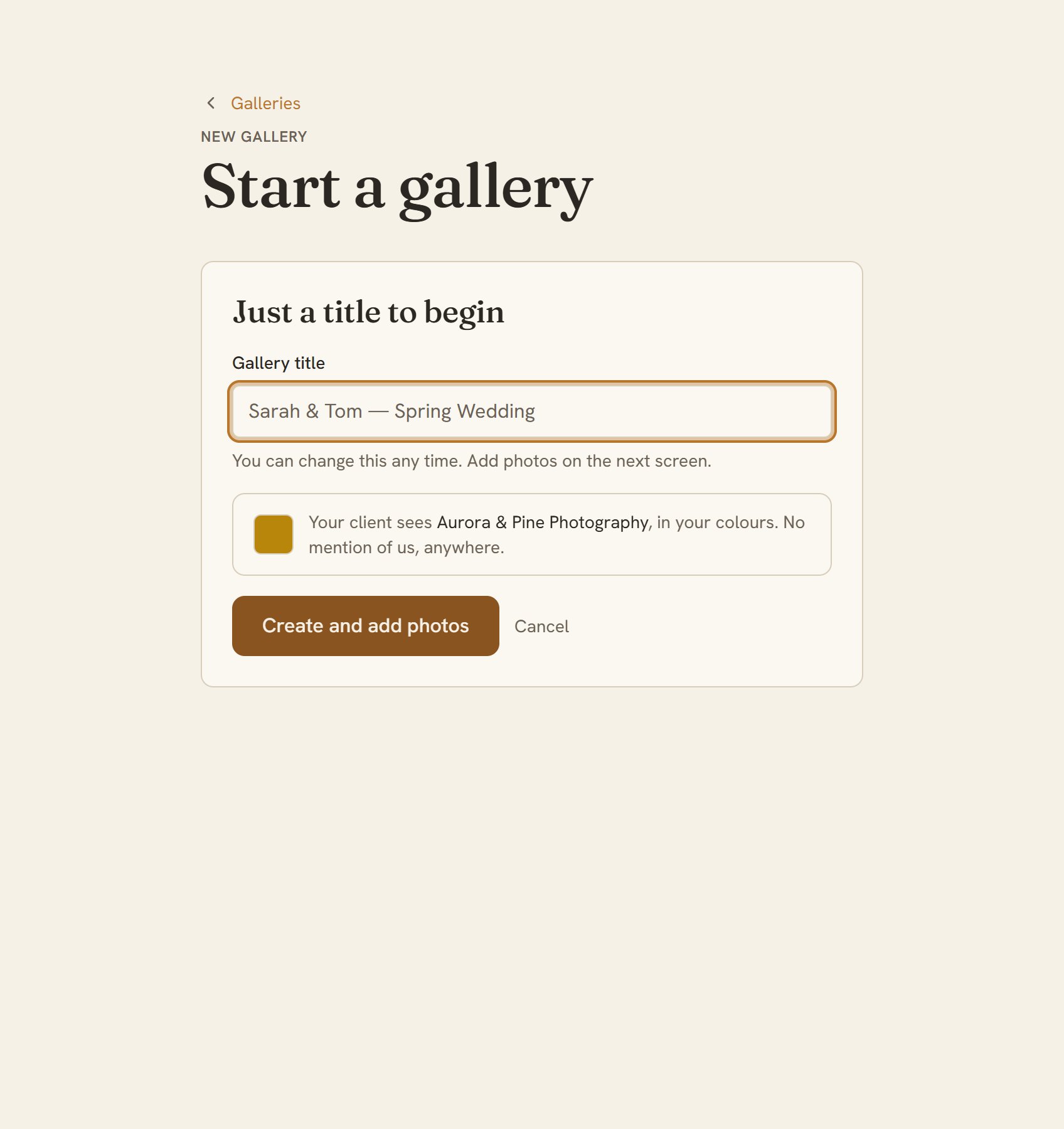The new-gallery form: just a title