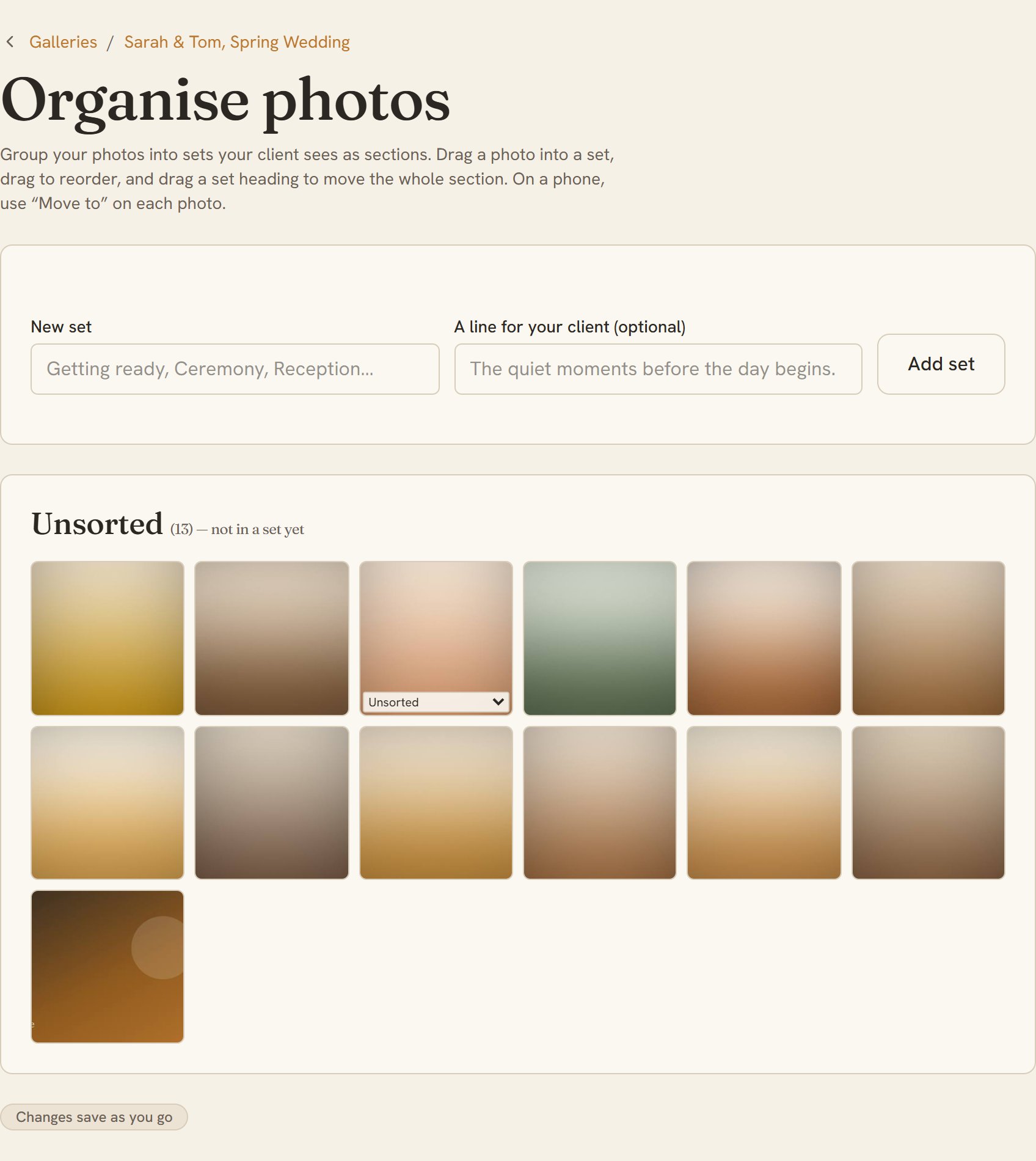 Organising photos into sets