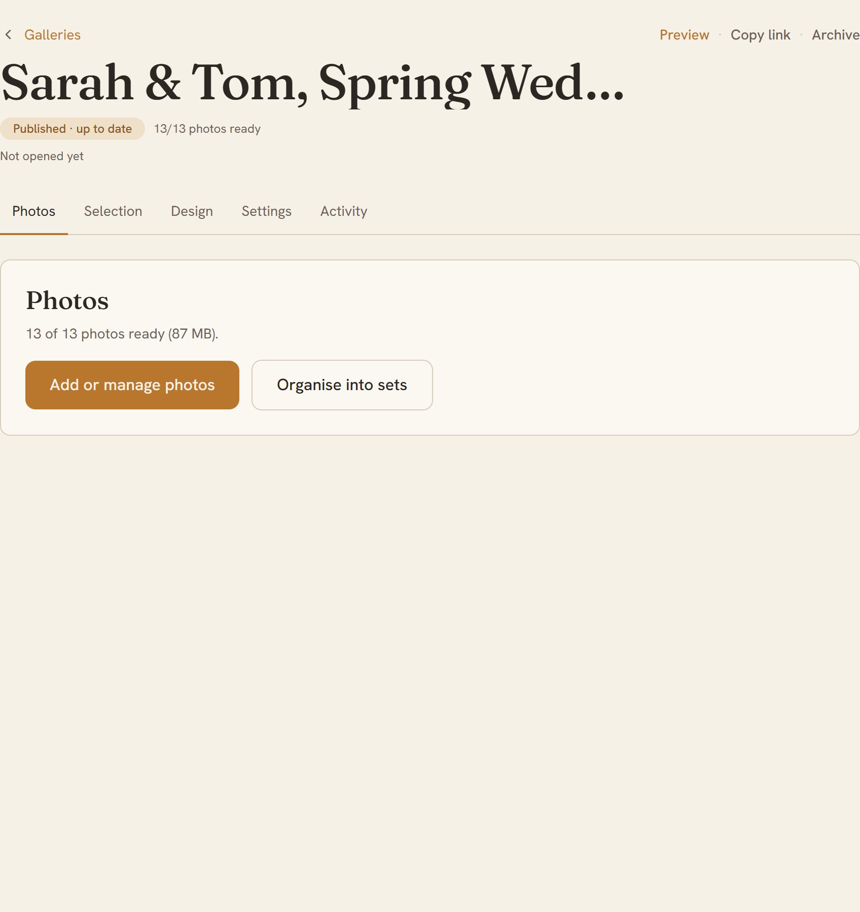 The Photos tab with a shoot's thumbnails in place