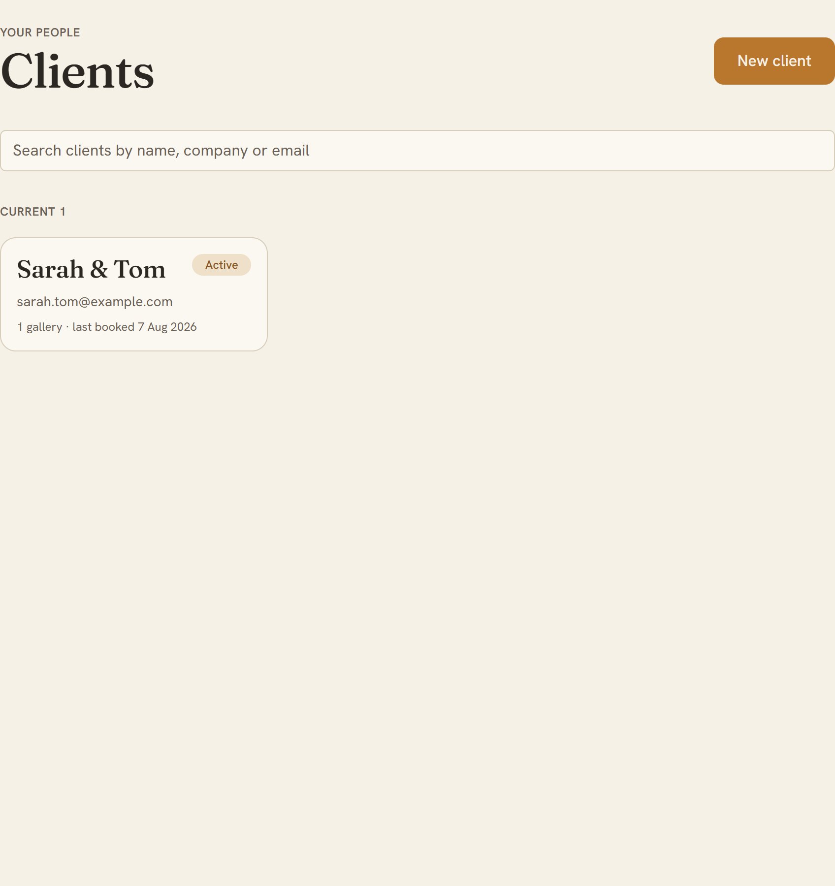 The Clients list showing the clients you are working with now